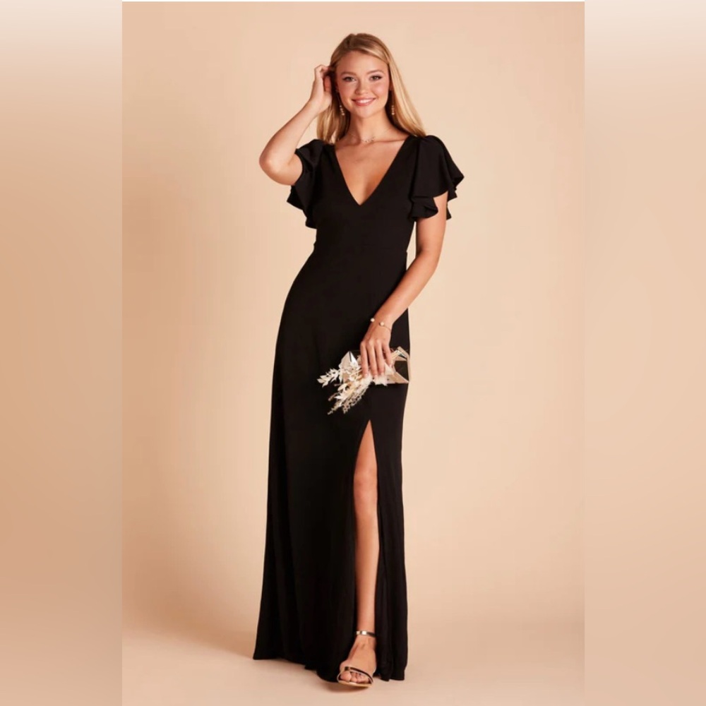 Birdy Grey brand, bump-friendly, black Hannah Crepe bridesmaids dress